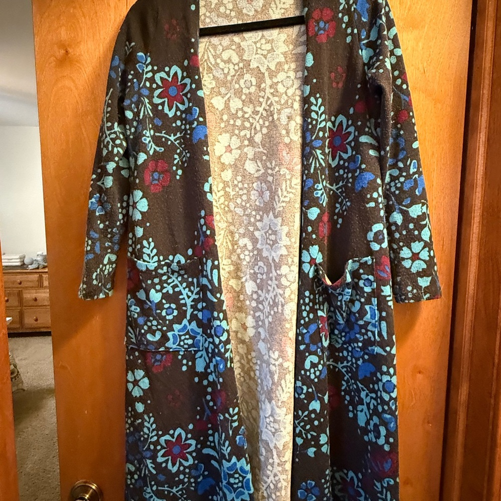 LuLaRoe Floral Patterned Cardigan - Blue and Red